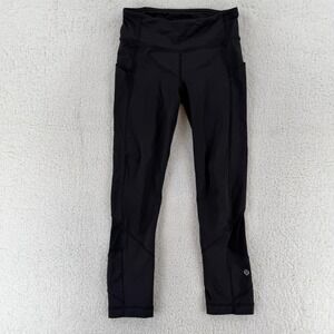 Lululemon Pants Womens 2‎ Black High Rise Crop Leggings Mesh Pockets Running